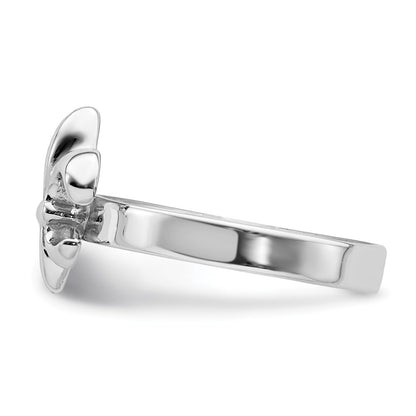 Sterling Silver Rhodium Plated 3mm Fleur De Lis Ring