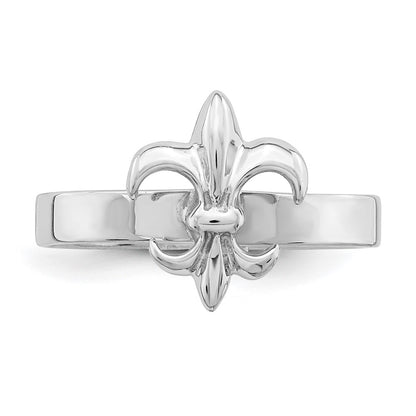 Sterling Silver Rhodium Plated 3mm Fleur De Lis Ring