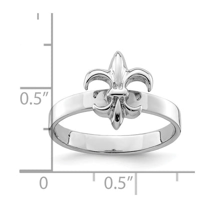 Sterling Silver Rhodium Plated 3mm Fleur De Lis Ring