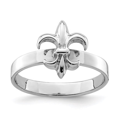 Sterling Silver Rhodium Plated 3mm Fleur De Lis Ring