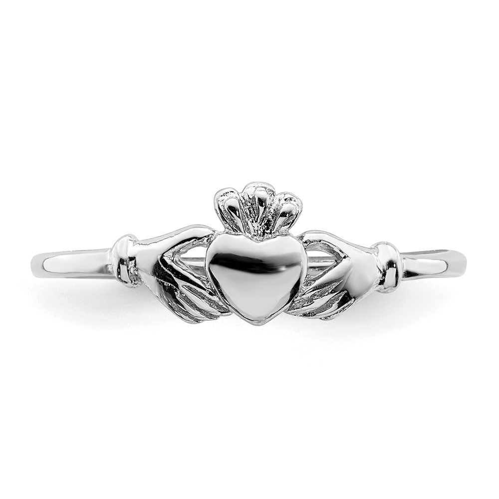 Sterling Silver Rhodium Plated Claddagh Ring