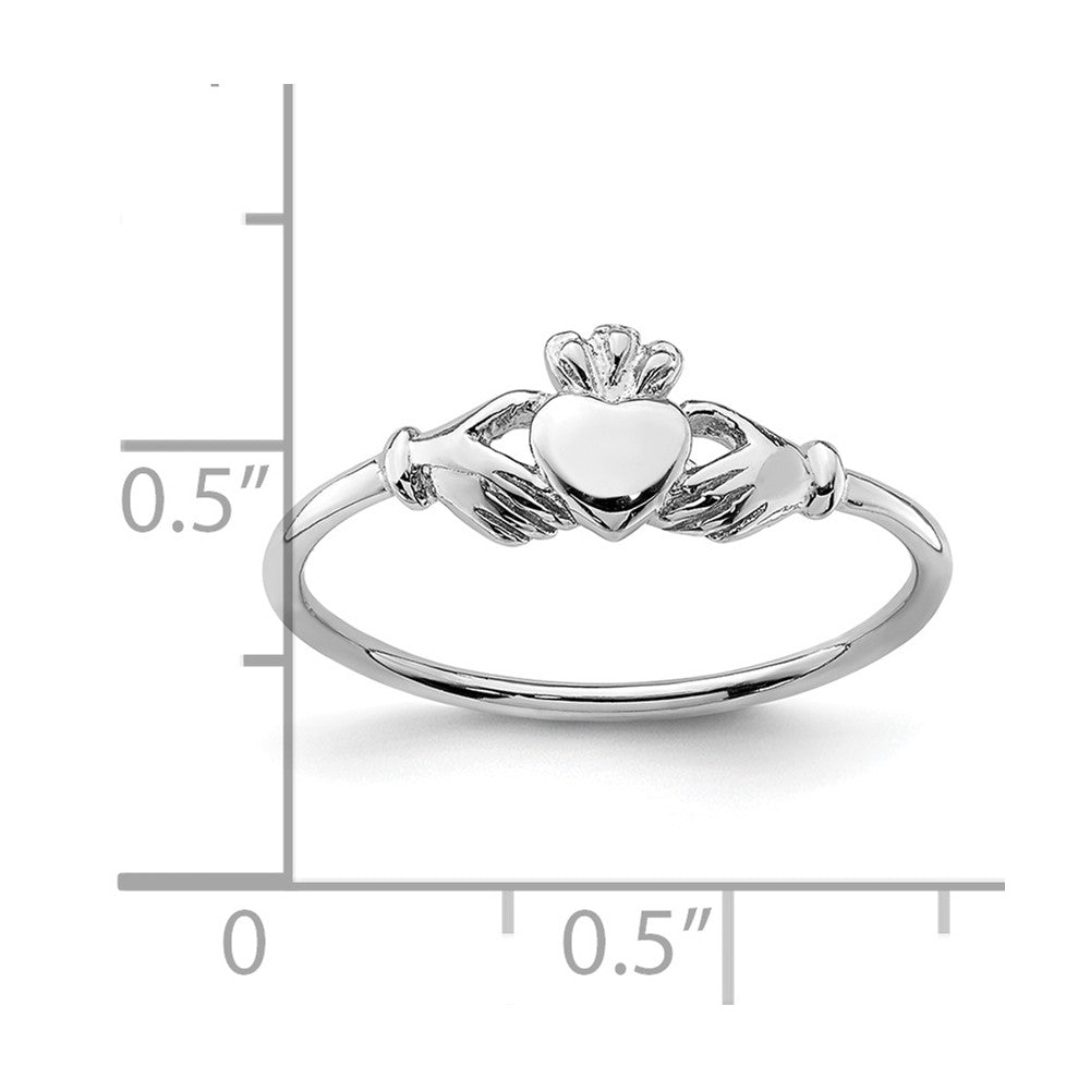 Sterling Silver Rhodium Plated Claddagh Ring