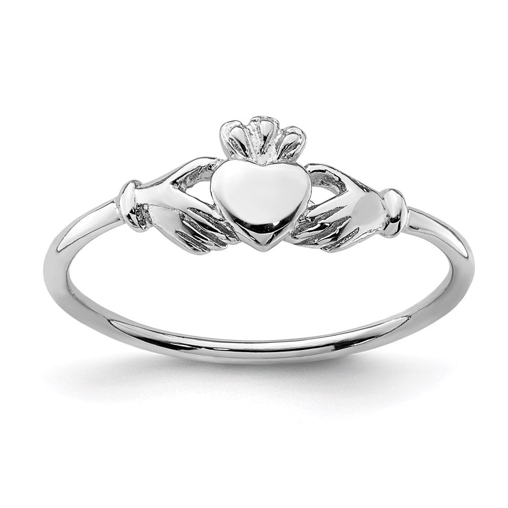 Sterling Silver Rhodium Plated Claddagh Ring