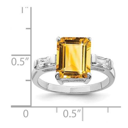 Sterling Silver Rhodium Citrine Ring