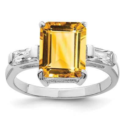 Sterling Silver Rhodium Citrine Ring