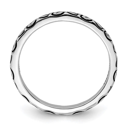 Sterling Silver Rhodium Plated Antiqued Leaf Band