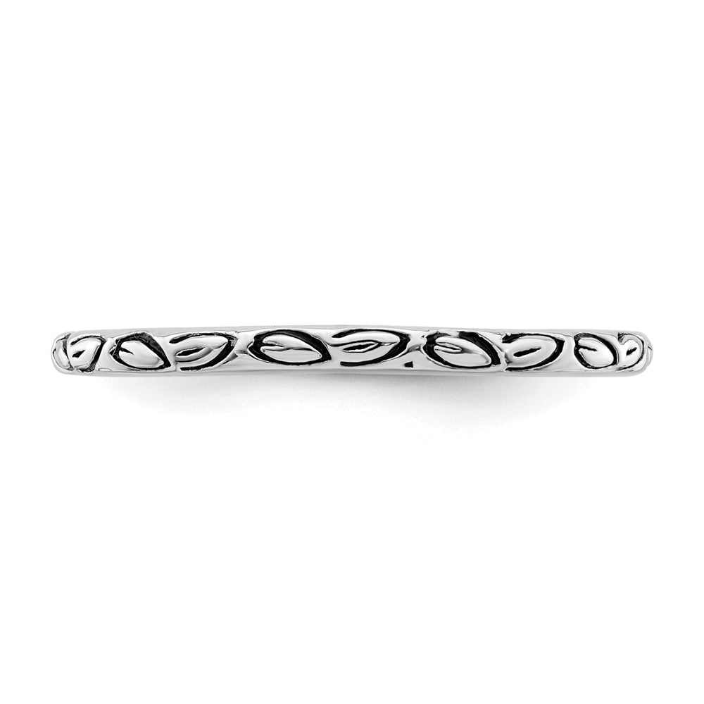 Sterling Silver Rhodium Plated Antiqued Leaf Band