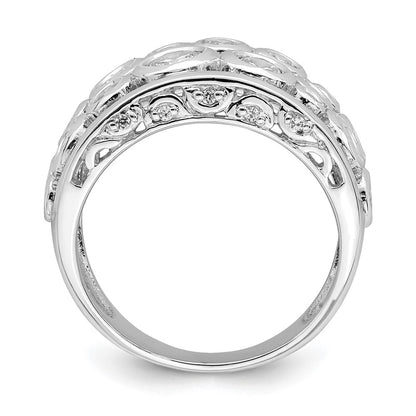 Sterling Silver Rhodium Plated Bezel Set Fancy Cz Ring