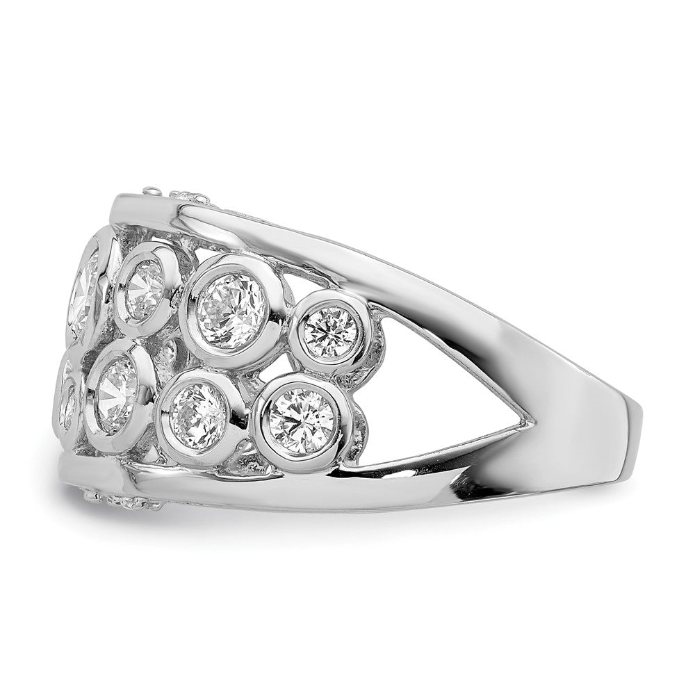 Sterling Silver Rhodium Plated Bezel Set Fancy Cz Ring