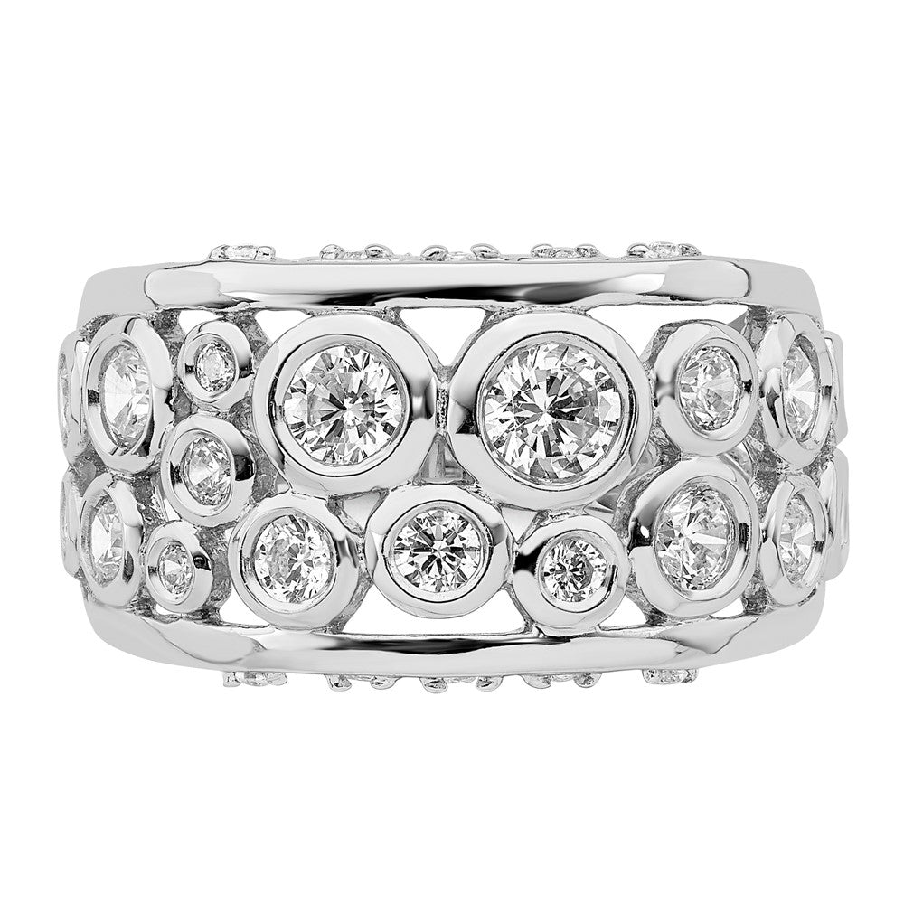 Sterling Silver Rhodium Plated Bezel Set Fancy Cz Ring