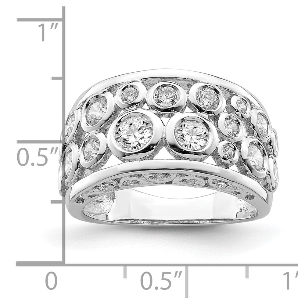 Sterling Silver Rhodium Plated Bezel Set Fancy Cz Ring