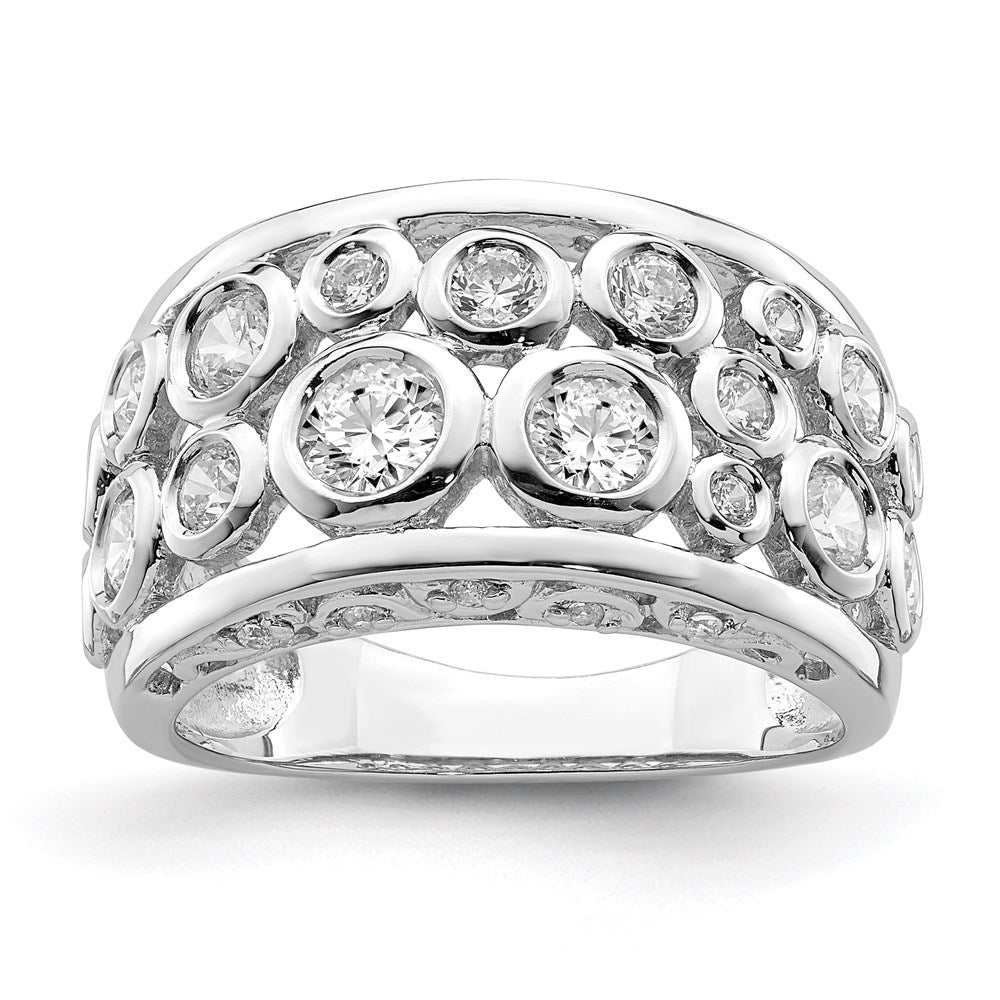 Sterling Silver Rhodium Plated Bezel Set Fancy Cz Ring