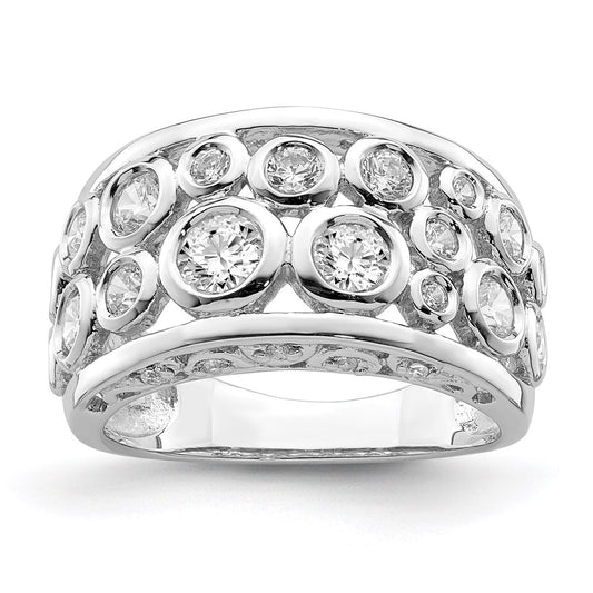 Sterling Silver Rhodium Plated Bezel Set Fancy Cz Ring