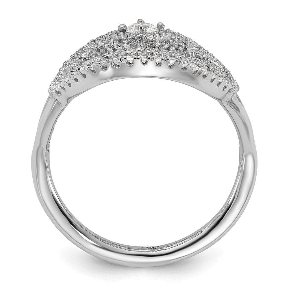 Sterling Silver Rhodium Plated Cz Filigree Oval Ring