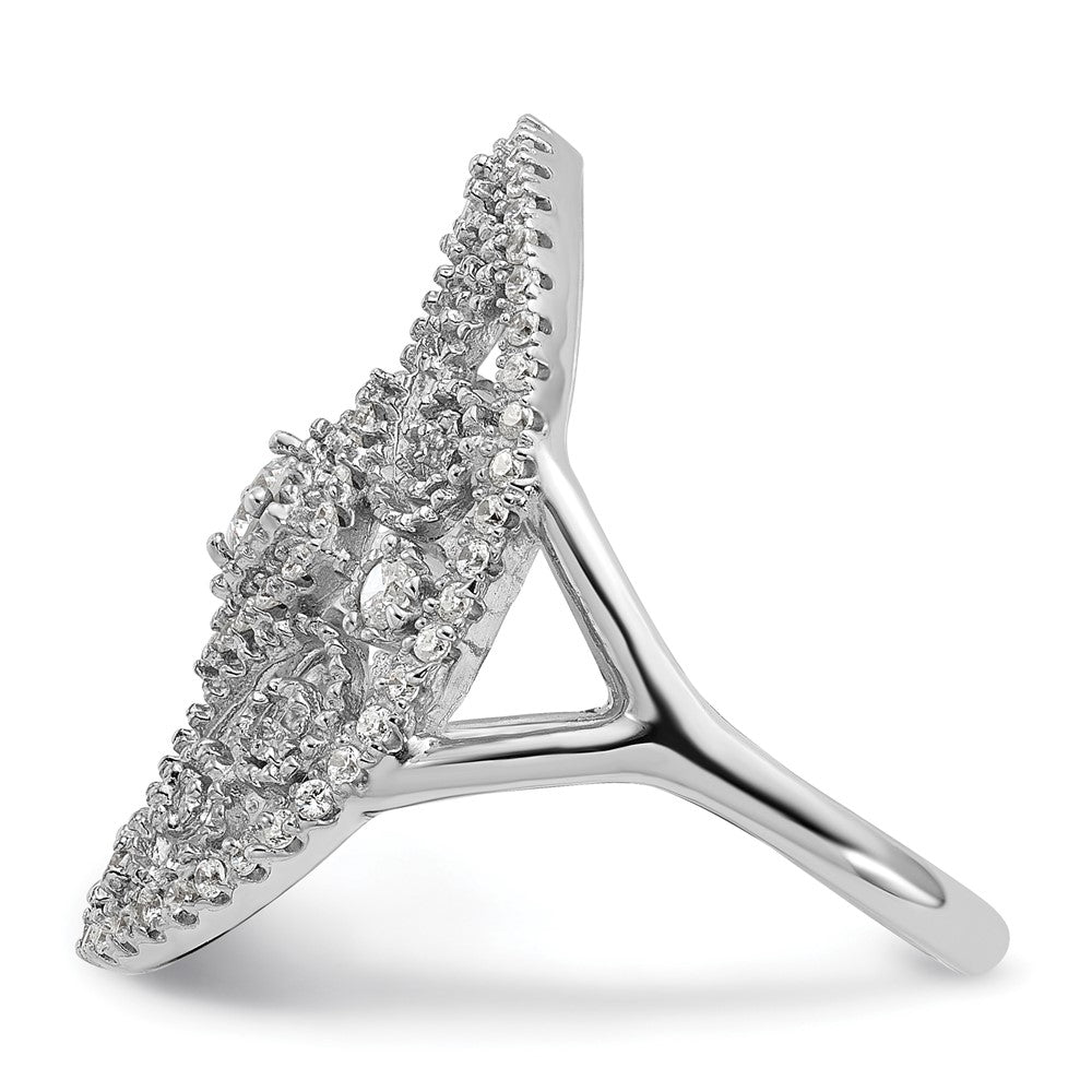 Sterling Silver Rhodium Plated Cz Filigree Oval Ring