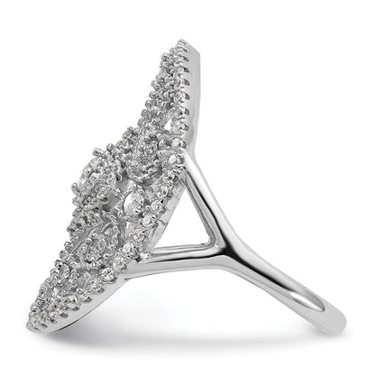 Sterling Silver Rhodium Plated Cz Filigree Oval Ring