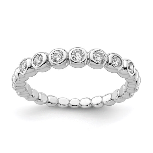 Sterling Silver Rhodium Plated Cz Ring