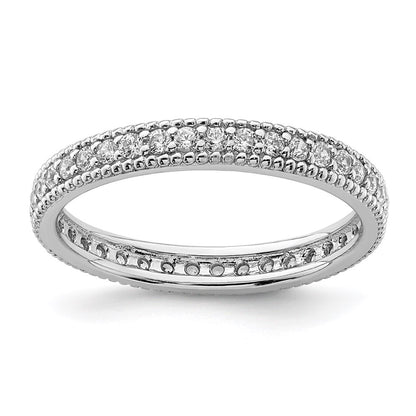 Sterling Silver Rhodium Plated Cz Ring