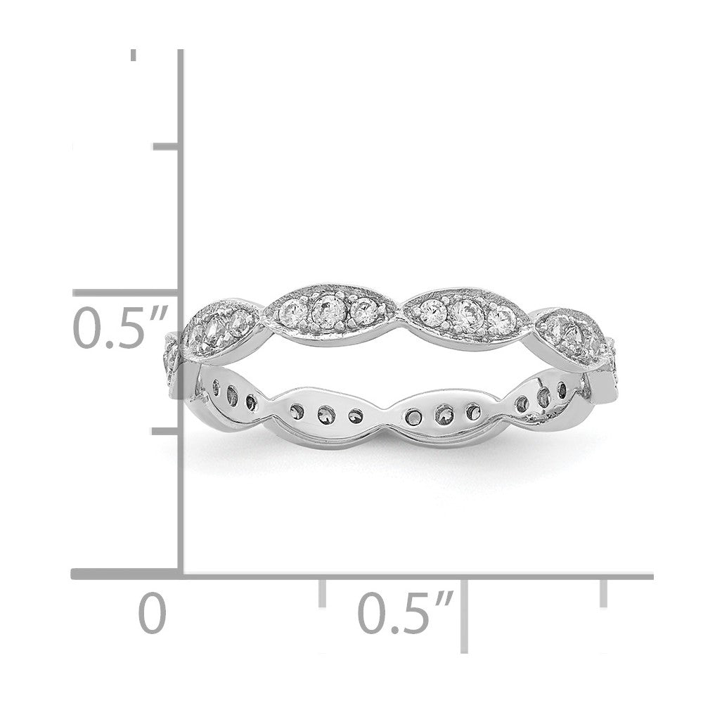 Sterling Silver Rhodium Plated Fancy Scalloped Cz Band