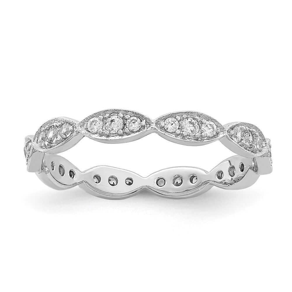 Sterling Silver Rhodium Plated Fancy Scalloped Cz Band
