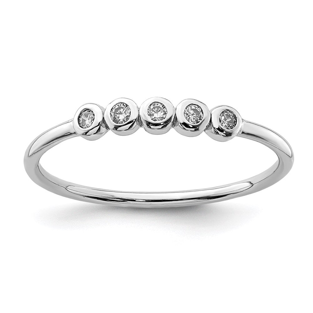 Sterling Silver Rhodium Plated 5 Bezel Cz Ring