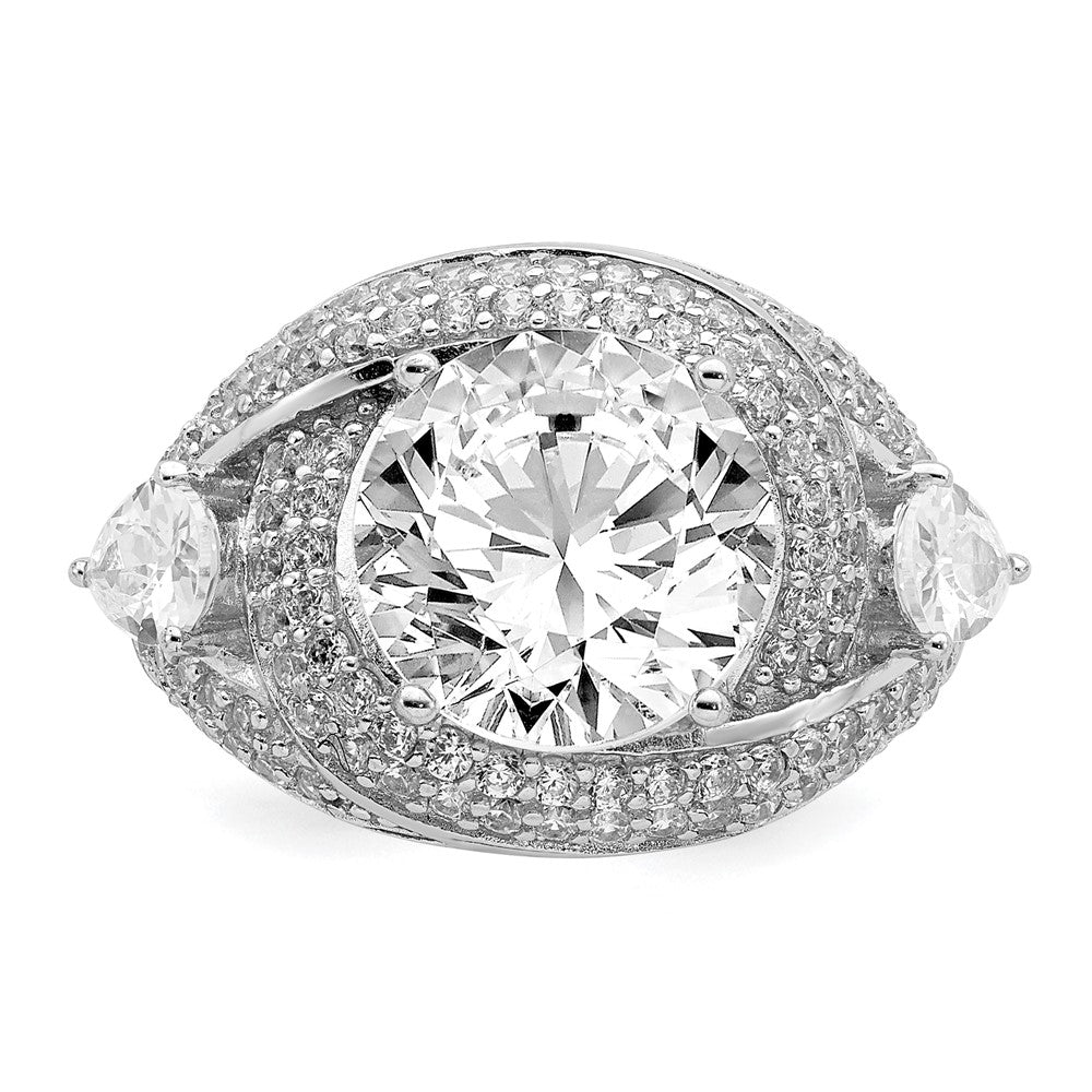 Sterling Silver Rhod Plated Cz Ring