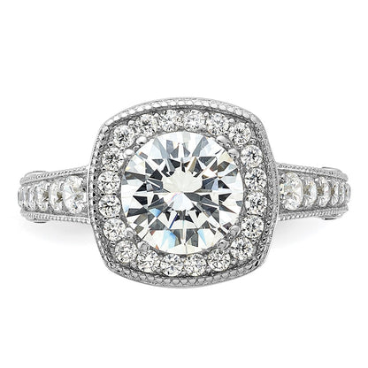 Sterling Silver Rhodium Plated 8mm Center Cz Halo Ring
