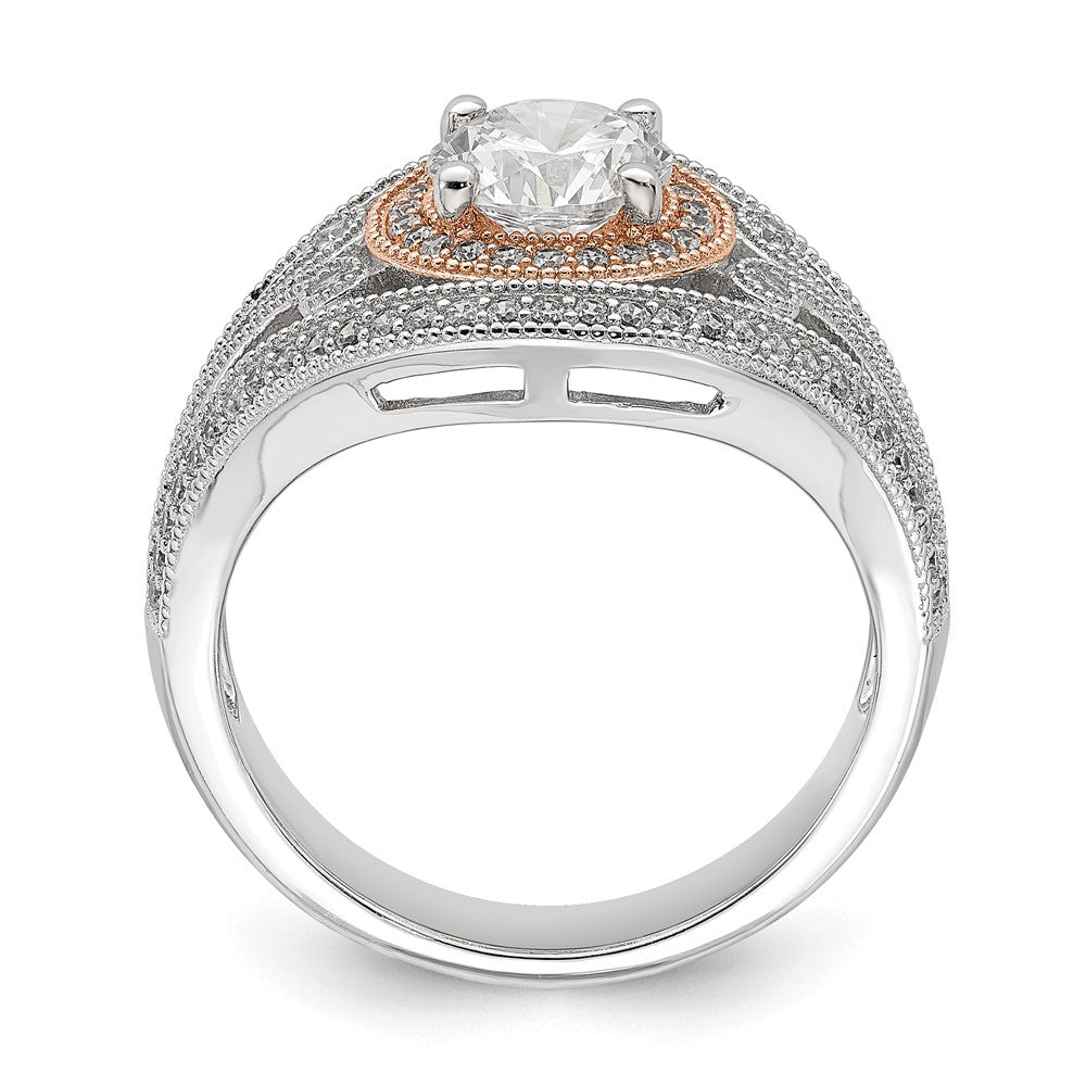 Sterling Silver Rhodium Plated & Rose Tone Cz Ring