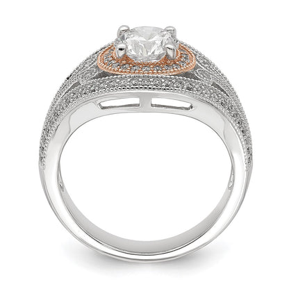 Sterling Silver Rhodium Plated & Rose Tone Cz Ring