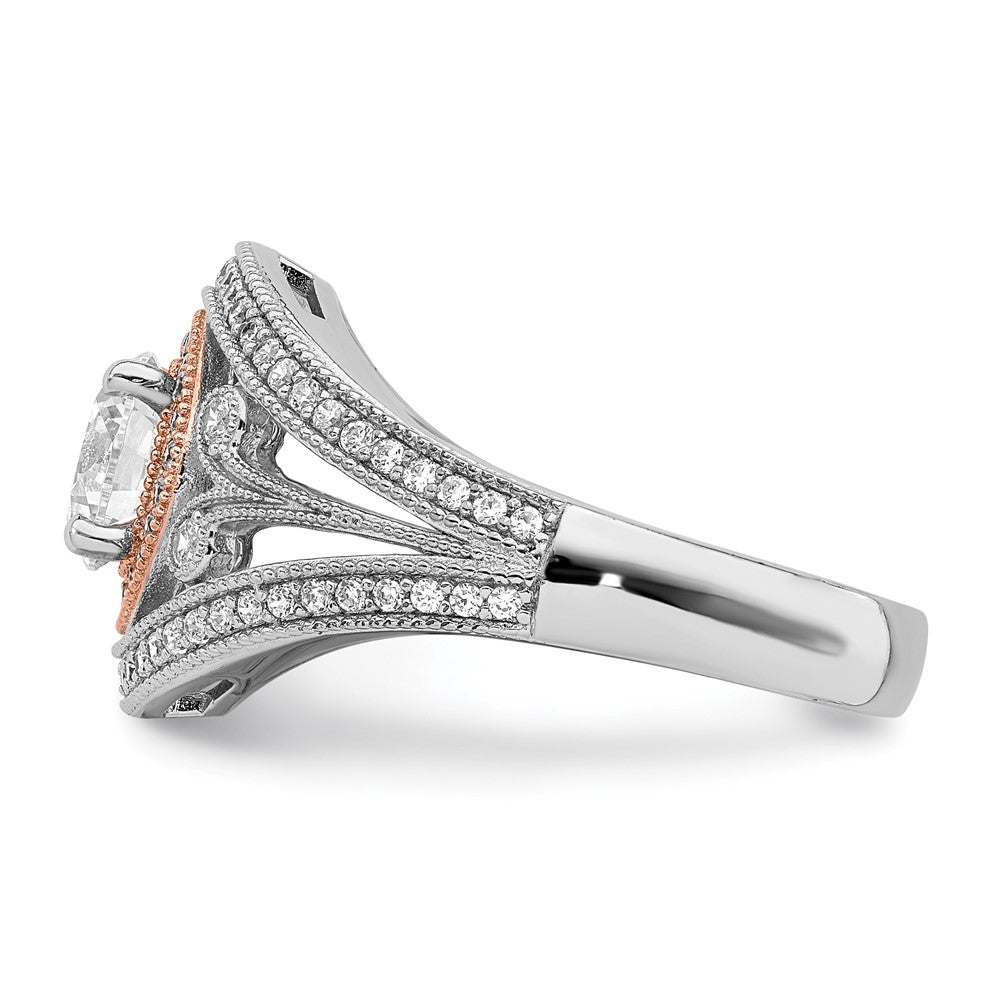 Sterling Silver Rhodium Plated & Rose Tone Cz Ring