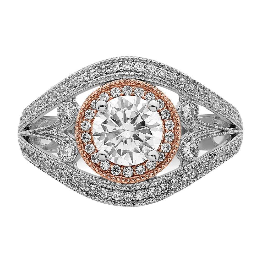Sterling Silver Rhodium Plated & Rose Tone Cz Ring