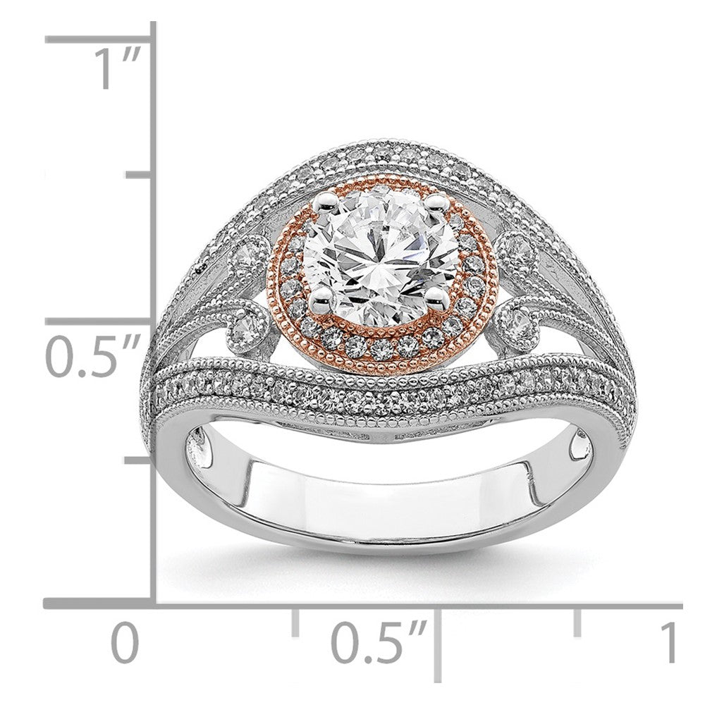 Sterling Silver Rhodium Plated & Rose Tone Cz Ring