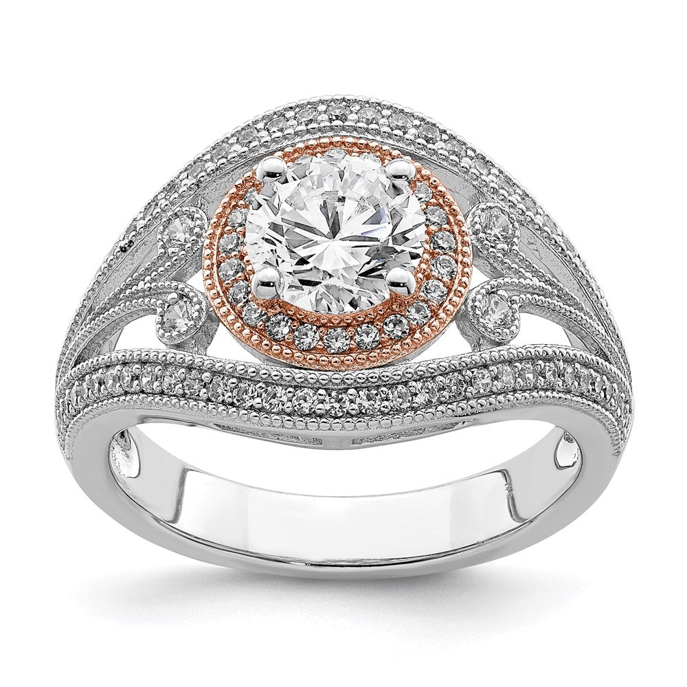 Sterling Silver Rhodium Plated & Rose Tone Cz Ring