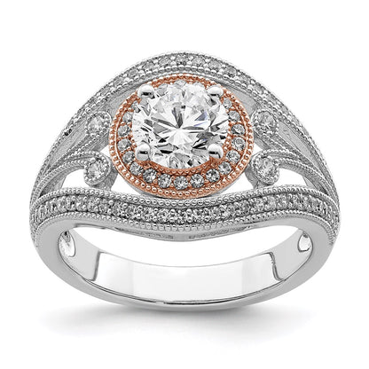 Sterling Silver Rhodium Plated & Rose Tone Cz Ring