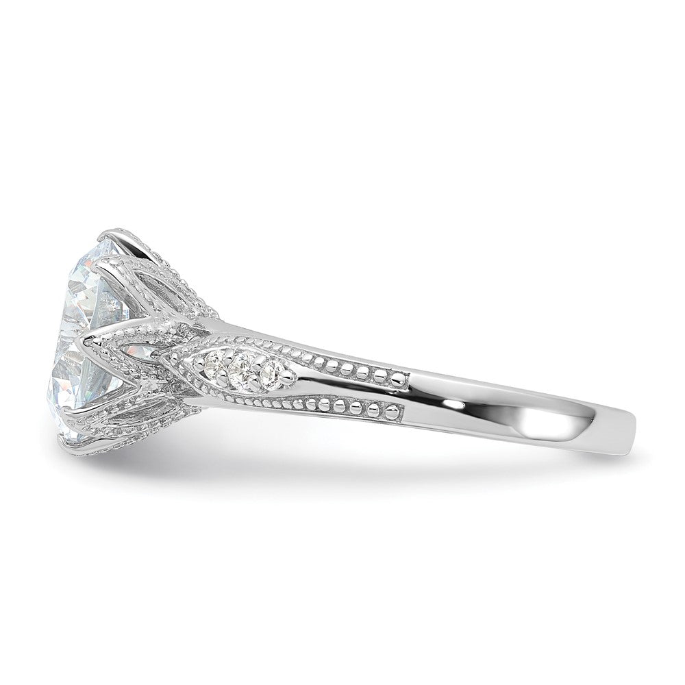 Sterling Silver Rhodium Plated 9mm Cz Ring