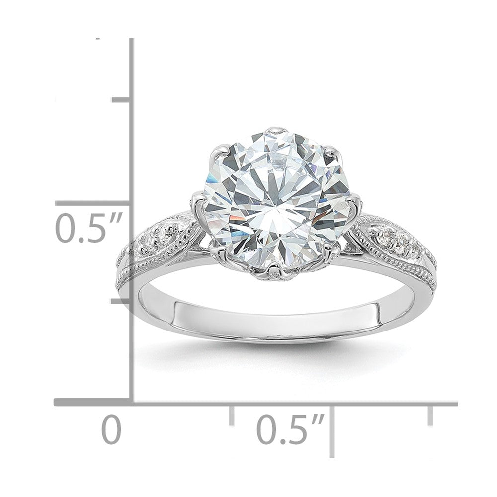 Sterling Silver Rhodium Plated 9mm Cz Ring