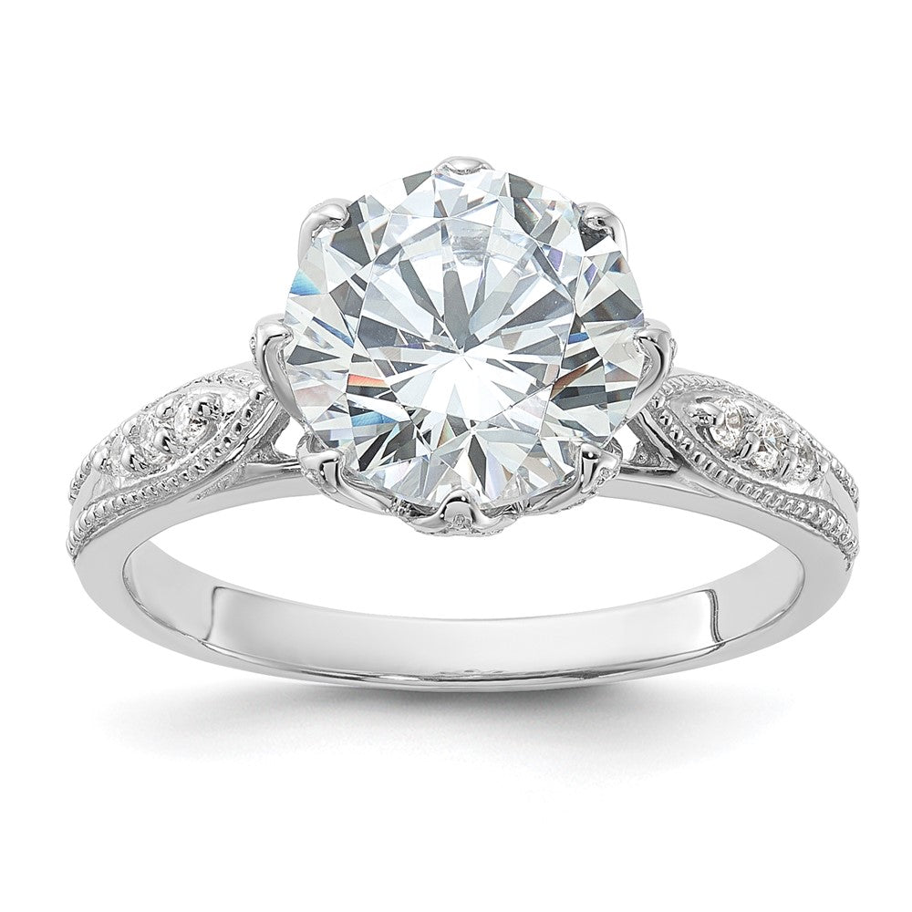 Sterling Silver Rhodium Plated 9mm Cz Ring