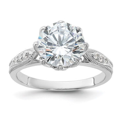 Sterling Silver Rhodium Plated 9mm Cz Ring