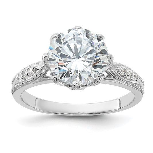Sterling Silver Rhodium Plated 9mm Cz Ring