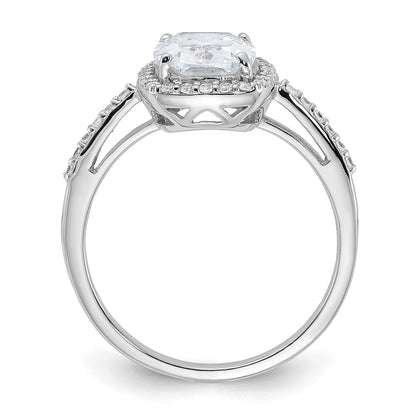 Sterling Silver Rhodium Plated 9X7 Cushion Cz Ring