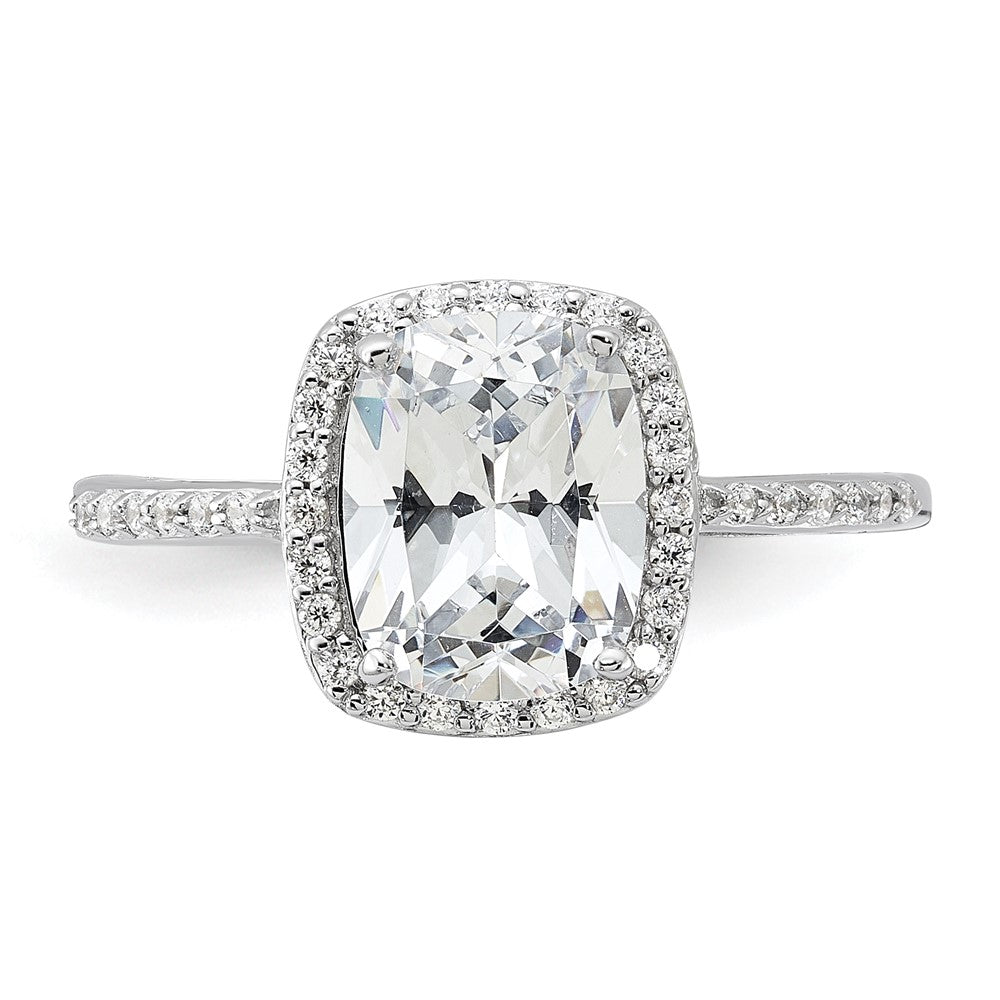 Sterling Silver Rhodium Plated 9X7 Cushion Cz Ring
