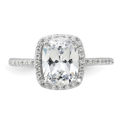 Sterling Silver Rhodium Plated 9X7 Cushion Cz Ring