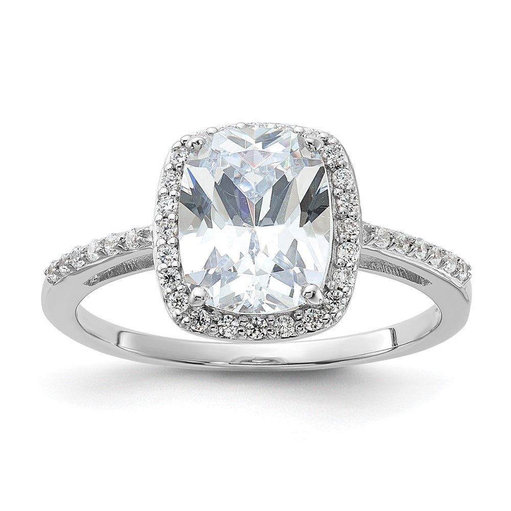 Sterling Silver Rhodium Plated 9X7 Cushion Cz Ring