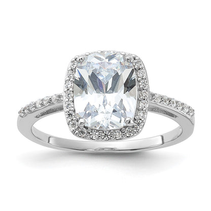 Sterling Silver Rhodium Plated 9X7 Cushion Cz Ring