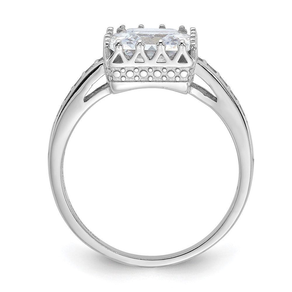 Sterling Silver Rhodium Plated Polished Cz Ring