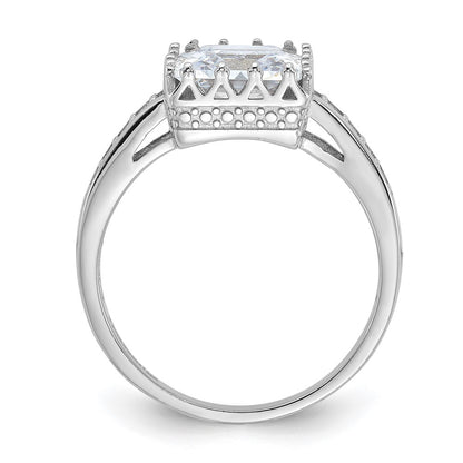 Sterling Silver Rhodium Plated Polished Cz Ring