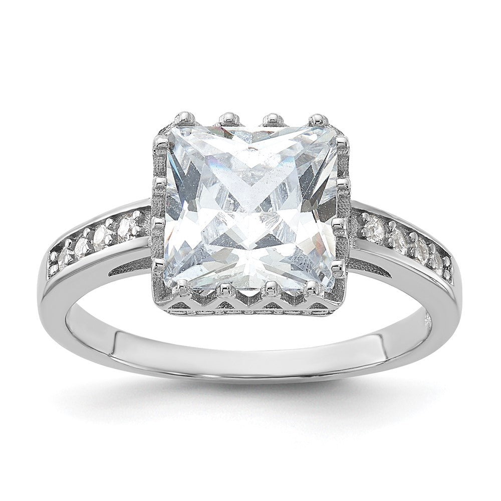 Sterling Silver Rhodium Plated Polished Cz Ring