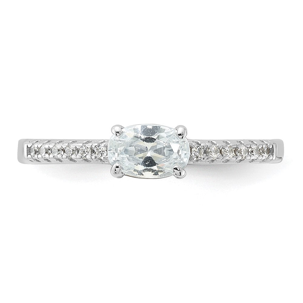 Sterling Silver Rhodium Plated Oval Cz Ring