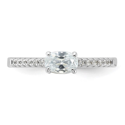 Sterling Silver Rhodium Plated Oval Cz Ring