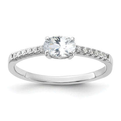 Sterling Silver Rhodium Plated Oval Cz Ring